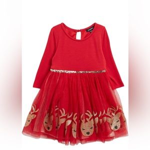 Zunie Red Tulle Reindeer Christmas Dress, Toddler Girl, 2T